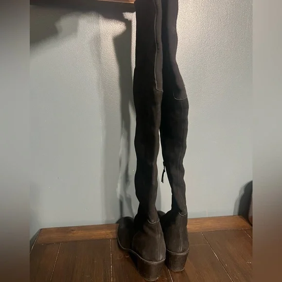 Stuart Weitzman Black Suede Over The Knee OTK Boots Block Heel Lug Sole Side Zip - Picture 5 of 10